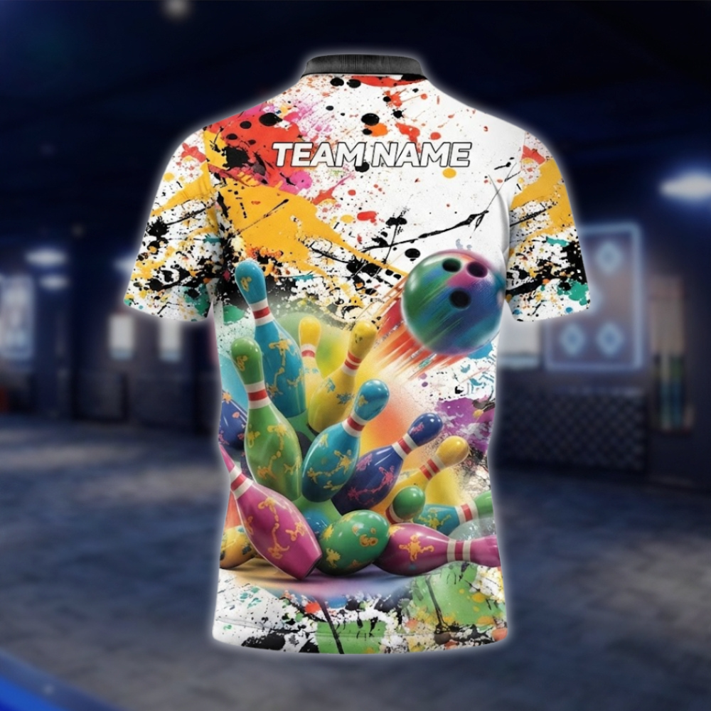 Personalized Pins And Ball Multicolor Bowling Polo Shirt For Men, Custom Team Bowling Shirts BZ0737 BOW0182