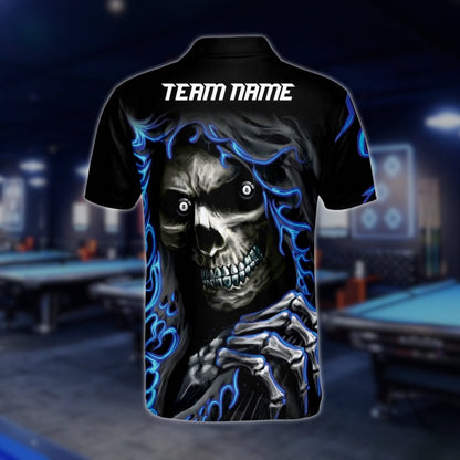 Custom Skull 8 Ball Billiard Polo Shirt Mens, Custom Skull Pool Billiard Team Shirts BLD0282
