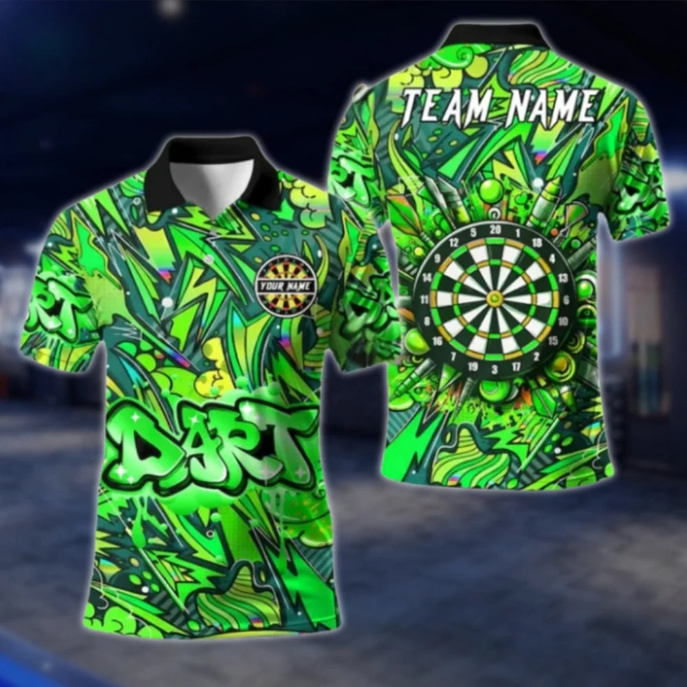 Custom Graffiti Blue Dart Polo Shirt For Men, Custom Team Darts Shirts DAT0400