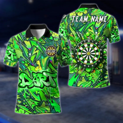 Custom Graffiti Blue Dart Polo Shirt For Men, Custom Team Darts Shirts DAT0400