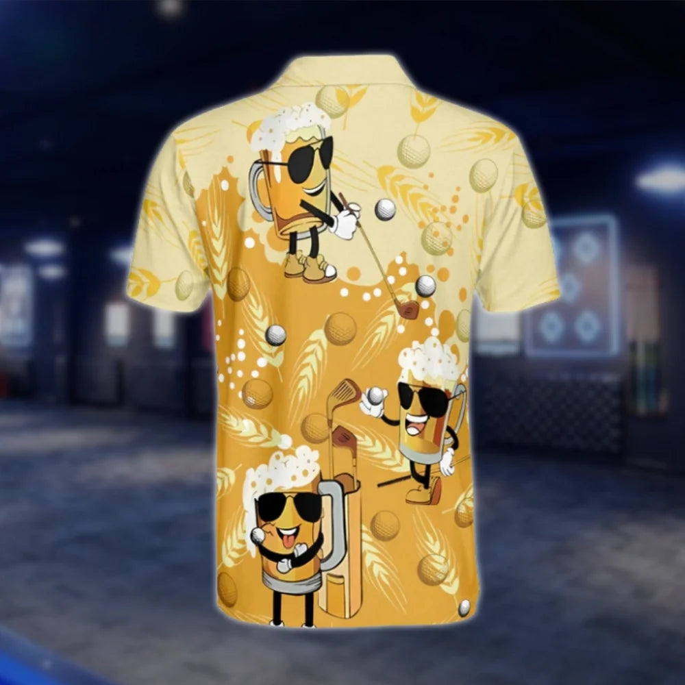 Funny Beer Mug Golf Polo Shirt For Men Yellow, Beer Lover Golf Shirt GOF0158