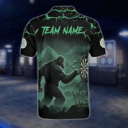 Custom Bigfoot Sasquatch Mens Dart Polo Shirt Green, Persoanlized Bigfoot Dart Team Shirts DAT0268