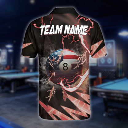 Custom USA Flag 8 Ball Billiard Polo Shirt Mens, Custom Patriotic Billiard Shirts For Team BLD0093