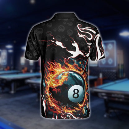 Custom Flame 8 Ball Billiard Polo Shirt For Mens, Custom Flame Billiard Shirts BLD0077