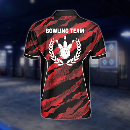 Custom Camo Red Black Bowling Polo Mens Shirt, Custom Camo Bowling Shirts For Team BZ0196 BOW0267