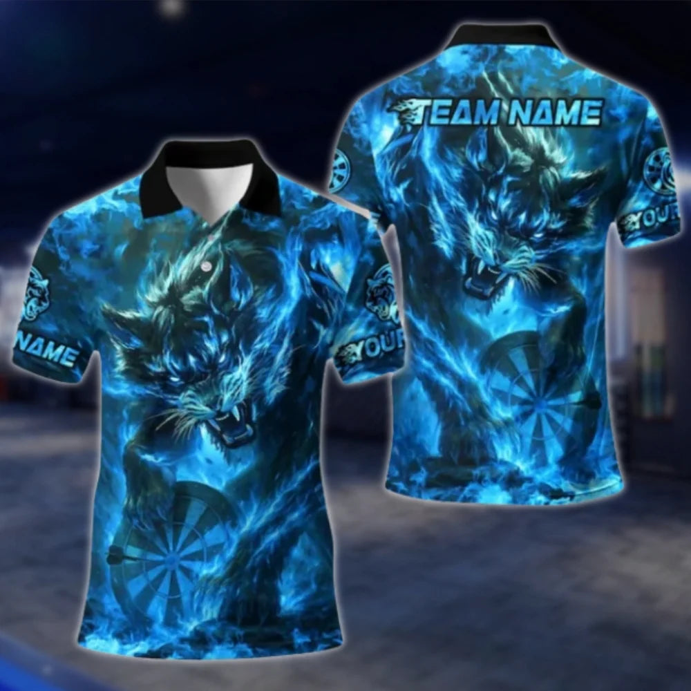 Custom Wolf Fire Dart Mens Polo Shirt, Custom Wolf Dart Shirts For Team DAT0367