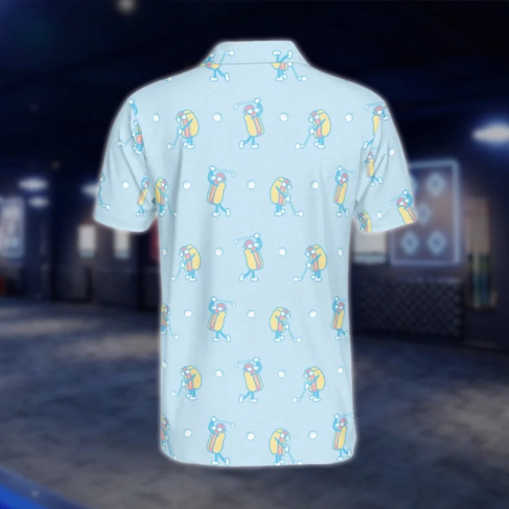 Funny Hot Dog Blue Golf Polo Shirt For Men, Hot Dog Golf Shirt GOF0143