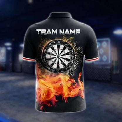 Custom Fire Dartboard Dart Mens Polo Shirt, Custom Flame Dart Team Shirts DAT0355
