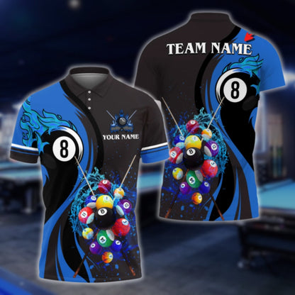Custom Flame 8 Ball Black Red Billiard Polo Shirt Men, Custom Team 8 Ball Billiard Shirts BLD0036