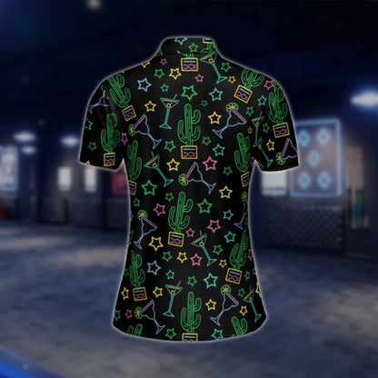 Womens Neon Cactus Cocktail Star Golf Polo Shirts, Cactus Golf Shirts Women GOF0277