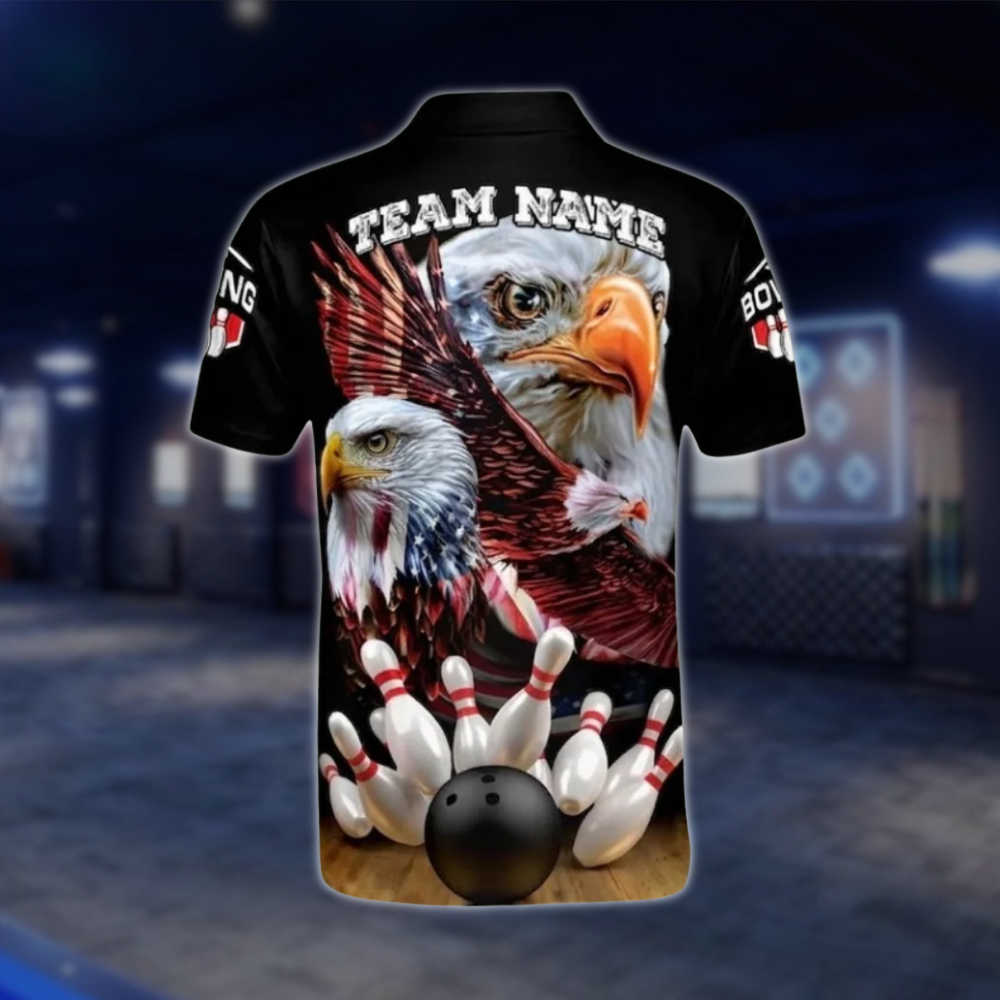 Custom Eagle American Bowling Polo Shirt For Men, Custom Eagle Patriotic Bowling Shirts BO0139 BOW0462