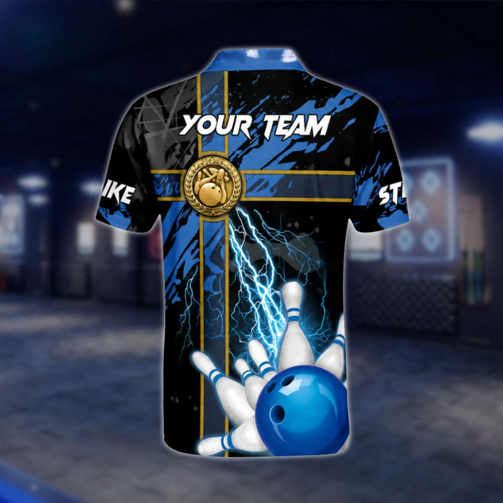 Custom Thunder Blue Black Polo Bowling Team Shirts For Men, Custom Team Bowling Shirts BM0293 BOW0444