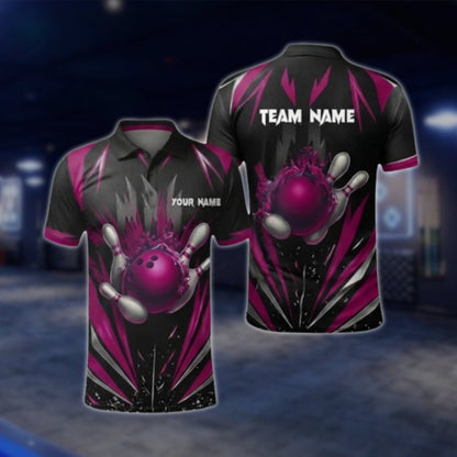 Black And Blue Custom Mens Team Bowling Polo Shirt, Custom Bowling Shirt For Team BZ0368 BOW0382