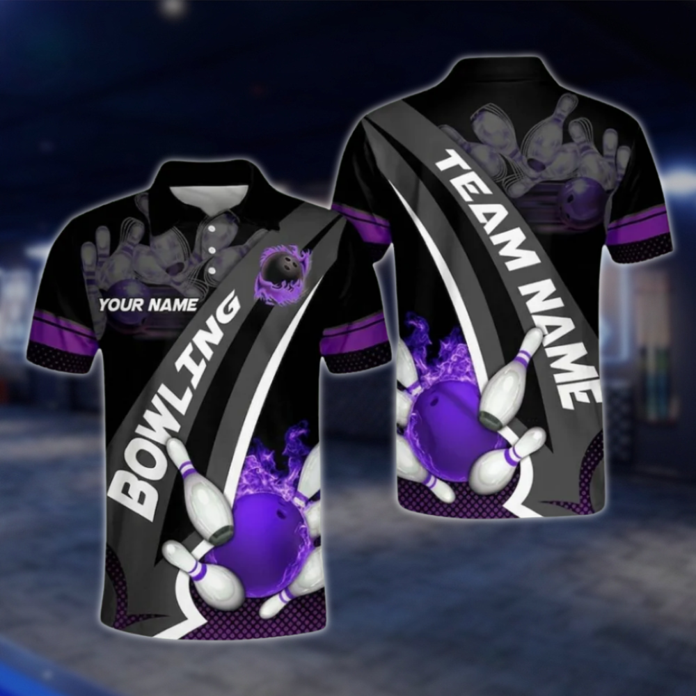 Custom Team Flame Ball Bowling Polo Shirt For Mens, Black And Red Custom Bowling Shirts BO0107 BOW0416