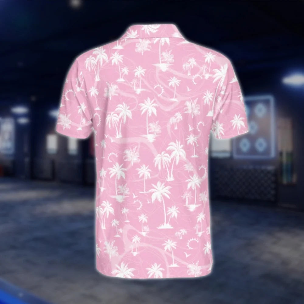 Pink Tropical Mens Golf Polo Shirt, Tropical Golf Shirt Men GOF0150