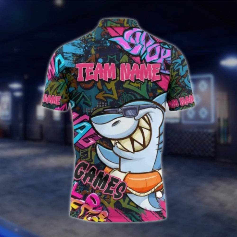 Custom Shark Graffiti Darts Polo Shirt For Men, Custom Shark Dart Team Shirts DAT0325