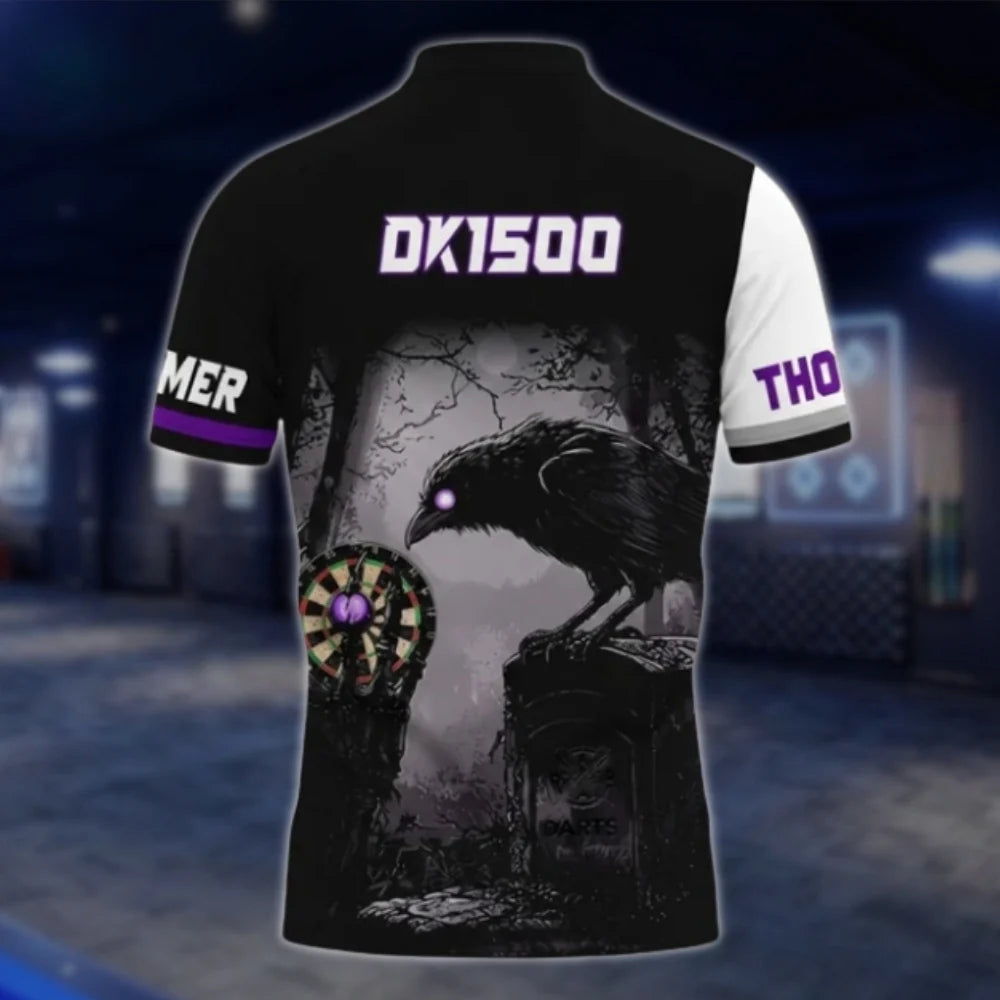 Custom Crow Mens Purple Black Dart Polo Shirt, Custom Crow Darts Team Shirts DAT0339
