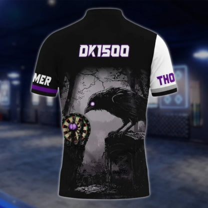 Custom Crow Mens Purple Black Dart Polo Shirt, Custom Crow Darts Team Shirts DAT0339