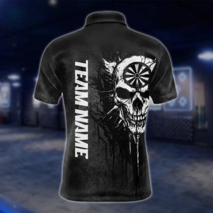 Custom Skull Black Mens Dart Polo Shirt, Custom Skull Dart Team Shirts DAT0354