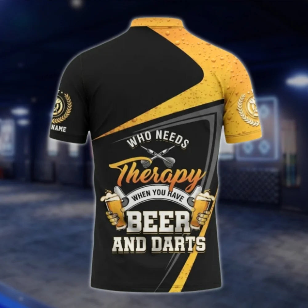 Who Needs Therapy When You Have Beer And Darts Custom Funny Dart Polo Shirt For Mens, Custom Beer Dart Shirt DAT0434