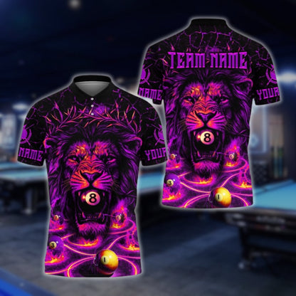 Custom Lion 8 Ball Billiard Polo Shirt For Men, Custom Lion Billiard Team Shirts BLD0063