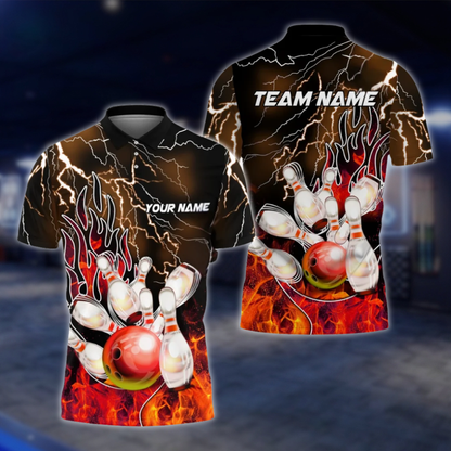 Personalized Flame Purple Bowling Polo Shirt For Men, Custom Flame Bowling Shirts Team BZ0759 BOW0160