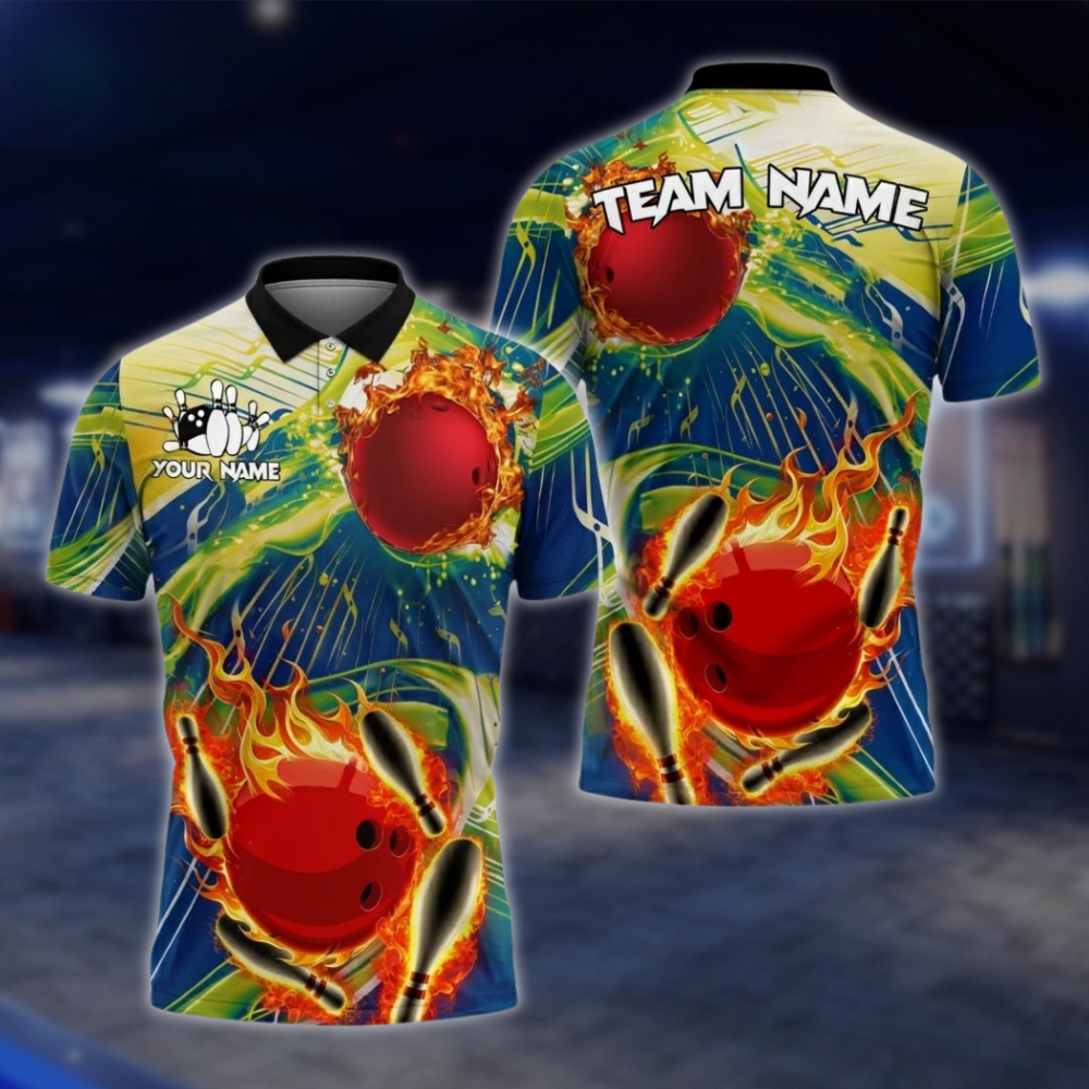 Personalized Flame Bowling Men's Polo Shirt, Custom Flame Bowling Shirts For Team BZ0733 BOW0185