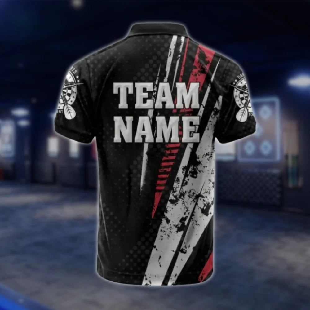 Custom Team Grunge Red Grey Dart Polo Shirt For Men, Custom Dart Shirts DAT0337