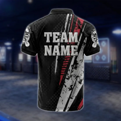Custom Team Grunge Red Grey Dart Polo Shirt For Men, Custom Dart Shirts DAT0337