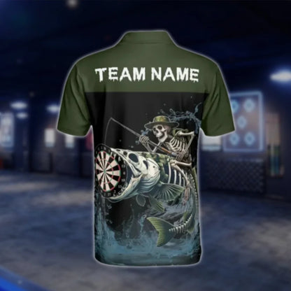 Skeleton Fishing Custom Mens Dart Polo Shirt, Custom Skull Dart Team Shirts DAT0372