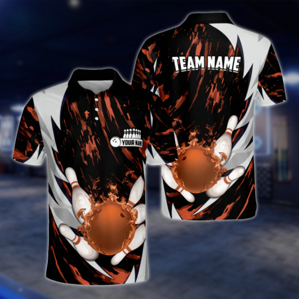 Custom Blue Flame Ball Mens Polo Bowling Team Shirts, Custom Flame Bowling Shirts For Team BZ0043 BOW0443