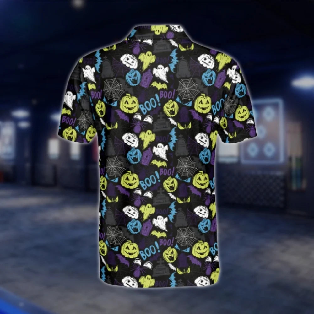 Pumpkin Ghost Black Green Golf Polo Shirt For Men, Halloween Golf Shirts GOF0163