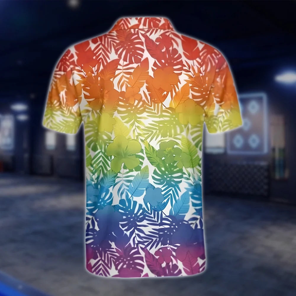 Rainbow Tropical Golf Polo Shirts Mens, LGBT Pride Golf Shirts GOF0217