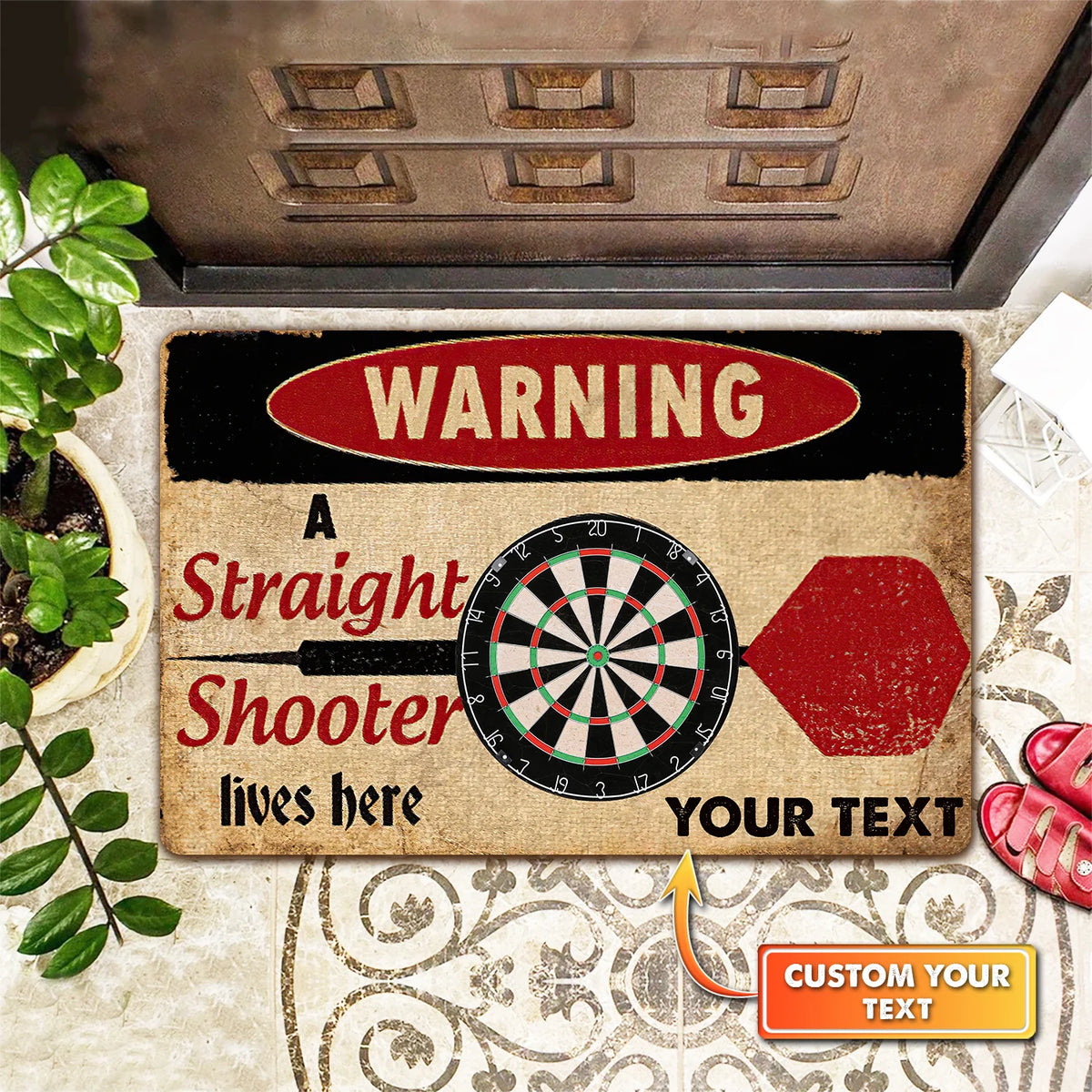 Warning A Straight Shooter Lives Here Personalized Doormat Gift For Darts Player ORN0148