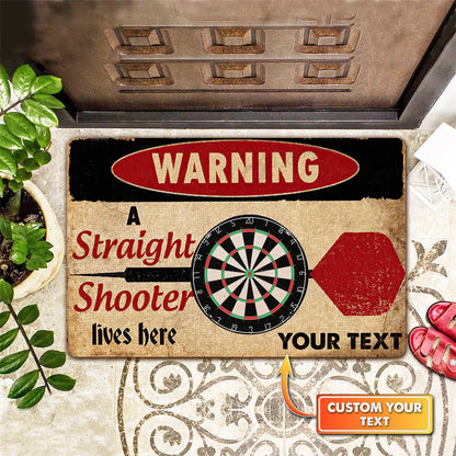 Warning A Straight Shooter Lives Here Personalized Doormat Gift For Darts Player ORN0148