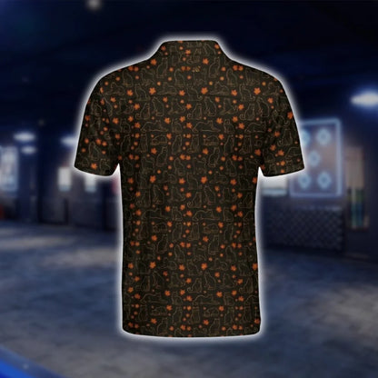 Mens Black Longhair Cat Leaves Golf Polo Shirt, Cat Lover Autumn Golf Shirt GOF0030