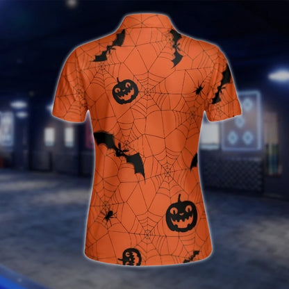 Pumpkin Orange Black Women's Golf Polo Shirt, Halloween Golf Shirt For Ladies GOF0115
