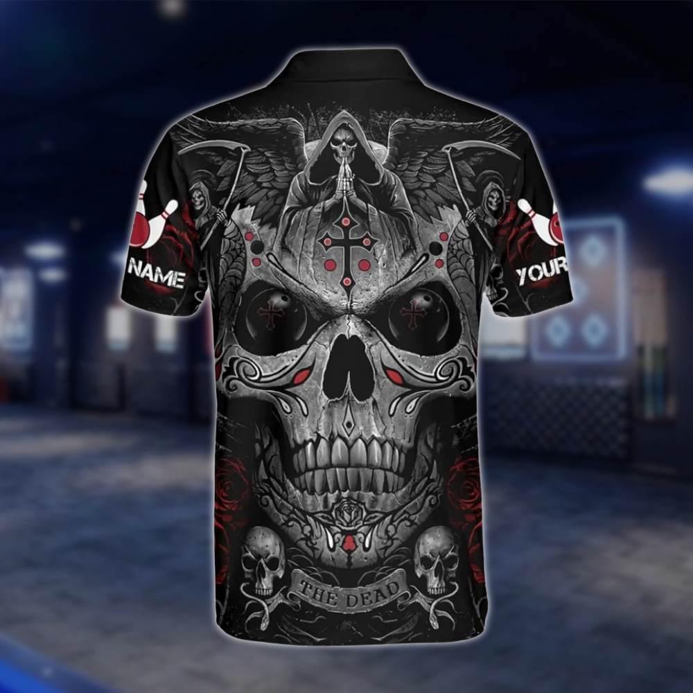 Personalized Reaper Skull Cross Bowling Polo Shirt For Men, Custom Skull Team Bowling Shirt BZ0782 BOW0125