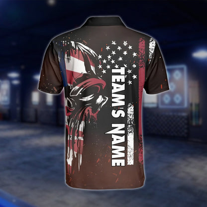 American Flag Skull Custom Bowling Polo Shirt For Mens, Custom Skull Patriotic Bowling Team Shirts BZ0190 BOW0487