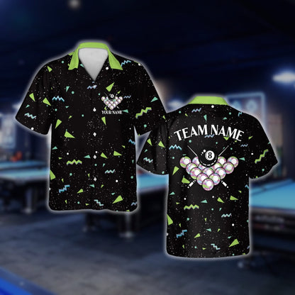 Custom Geometric 8 Ball Biiliard Hawaiian Shirt Mens, Custom Billiard Team Shirts BLD0073