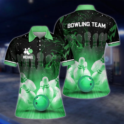 Custom Team Purple Black Bowling Womens Polo Shirt, Custom Bowling Team Shirt Ladies BZ0162 BOW0239