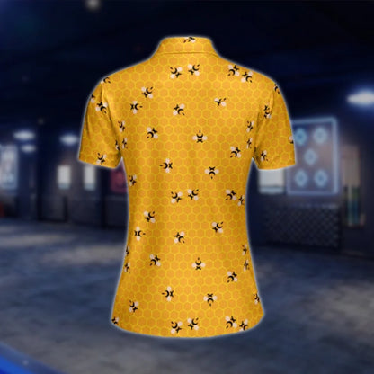 Bee Honeycomb Women's Yellow Golf Polo Shirts, Womens Bee Golf Shirts GOF0275
