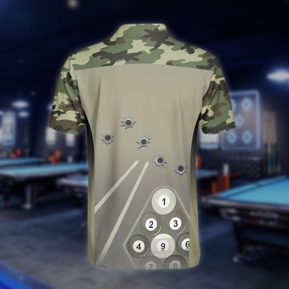 Custom Camo 9 Ball Billiard Polo Shirts For Mens, Custom Camouflage Billiard Shirts BLD0091