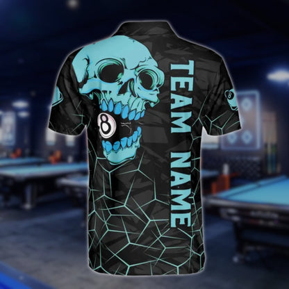 Custom Skull 8 Ball Billiard Men's Polo Shirt, Custom Skull Billiard Team Shirts BLD0130