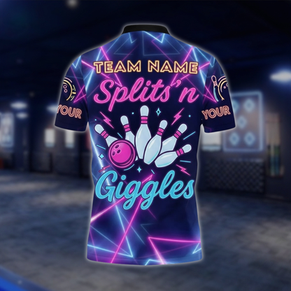 Splits'n Giggles Personalized Neon Bowling Polo Shirt For Men, Custom Funny Bowling Shirt For Team BZ0738 BOW0181