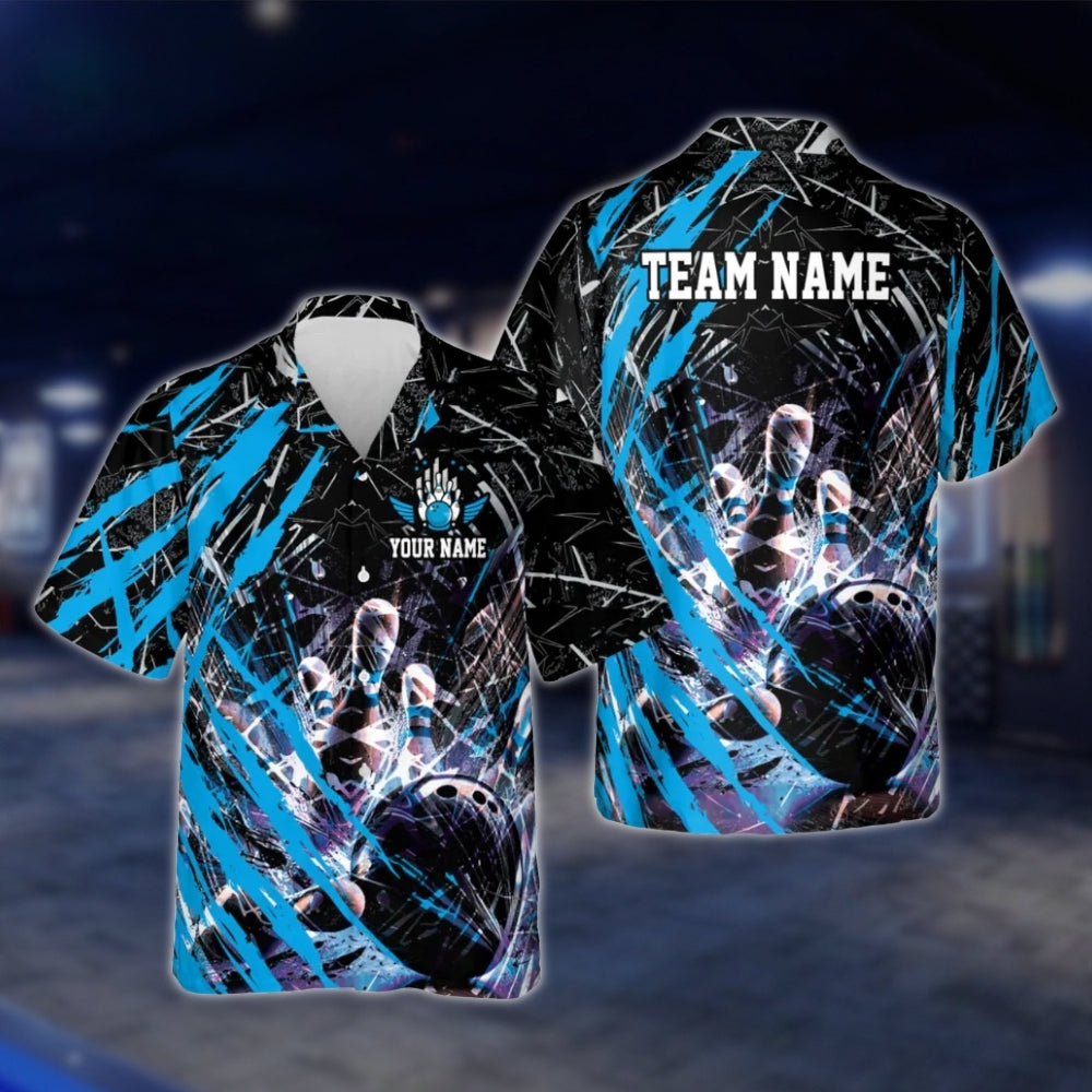 Custom Team Grunge Black Red Bowling Hawaiian Shirt For Men Women, Custom Bowling Team Shirts BE0050 BOW0361