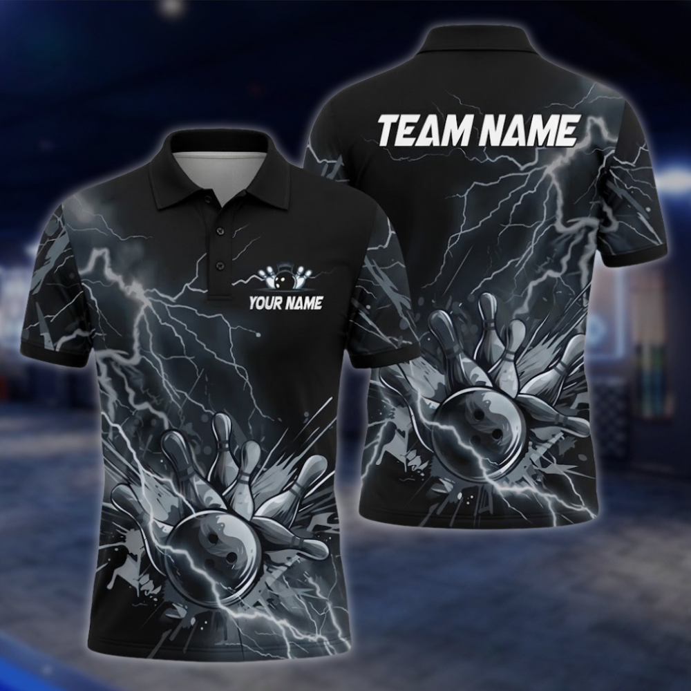Personalized Purple Thunder Bowling Polo Shirt For Men, Custom Thunder Bowling Team Shirt BZ0876 BOW0070