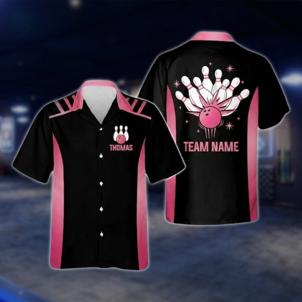 Custom Team Black And Yellow Bowling Hawaiian Shirt Men Women, Custom Bowling Team Shirts BZ0262 BOW0286