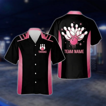 Custom Team Black And Yellow Bowling Hawaiian Shirt Men Women, Custom Bowling Team Shirts BZ0262 BOW0286