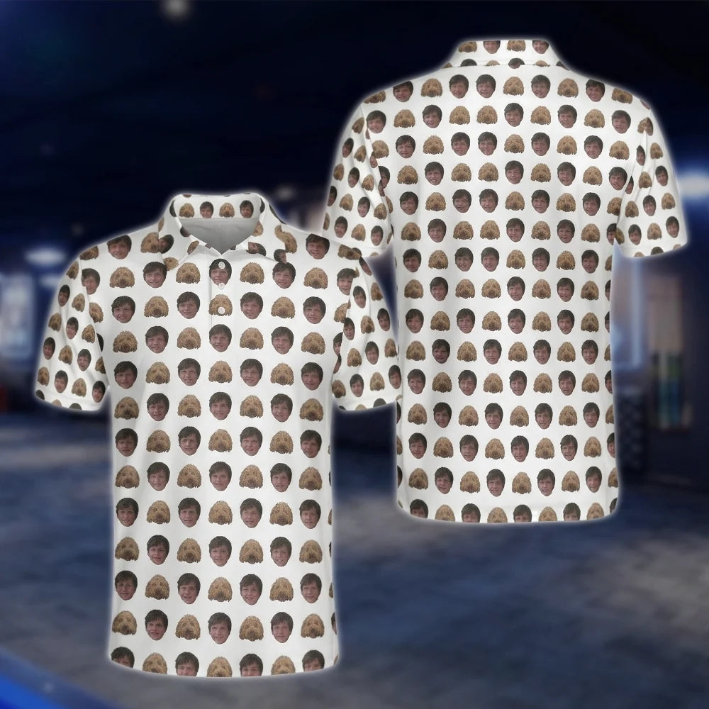 Custom Face Pattern Golf Polo Shirts For Men, Custom Photo Golf Shirts GOF0182